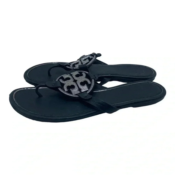 Tory Burch Miller rhinestone black leather thong Sandal size 9.5 - Picture 4 of 9
